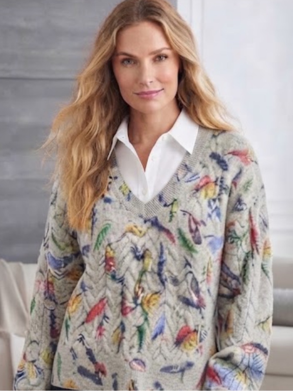 NWT Anthropologie V-Neck Print V-NECK CROPPED Raglan Sleeve Sweater